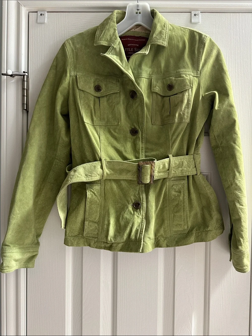 Eddie Bauer Vintage Seattle Suede Utility Safari Jacket Chartreuse Green Small